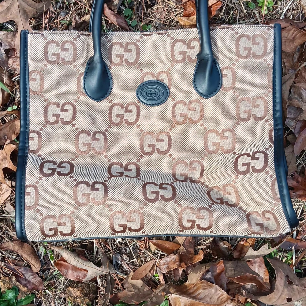 Brown and Black Women's Canvas Tote Bag